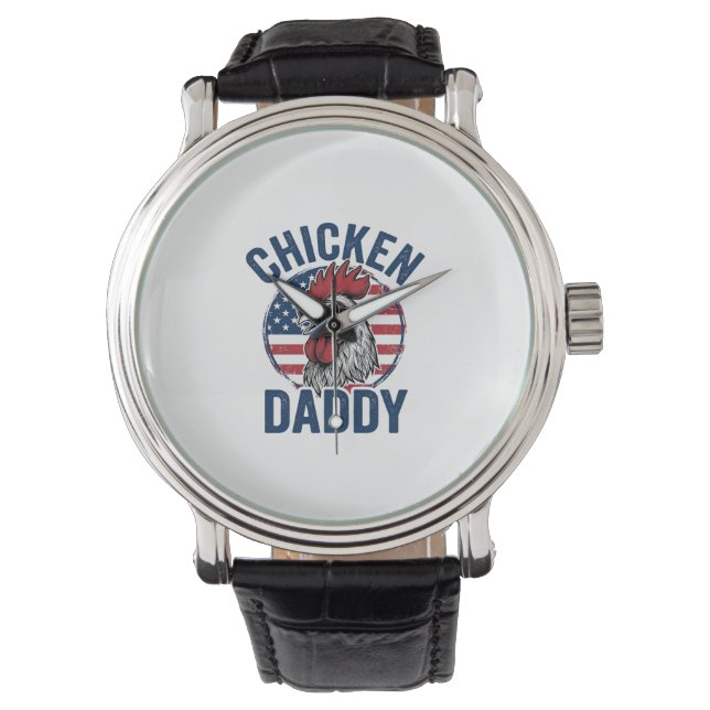 Chicken Daddy Rooster Vintage Patriotic Shirt Desi 腕時計 (正面)