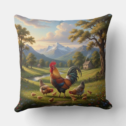 Chicken Farm House Throw Pillow クッション (裏面)