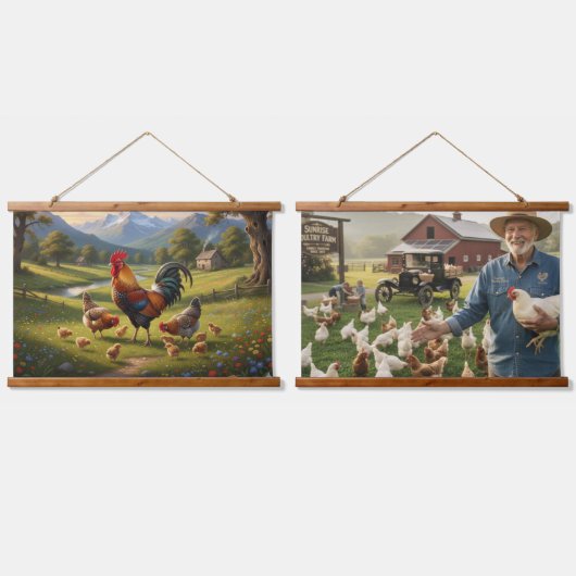 Chicken Farm Wood Topped Wall Tapestry 吊り下げ型タペストリー (ダブル)