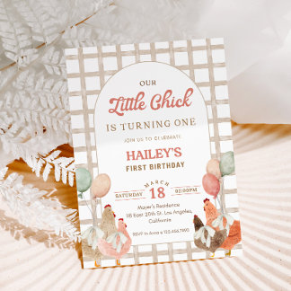 Chicken First Birthday Invitation 招待状