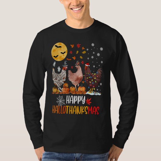 Chicken Happy HalloThanksMas  Halloween Thanksgivi Tシャツ (正面)