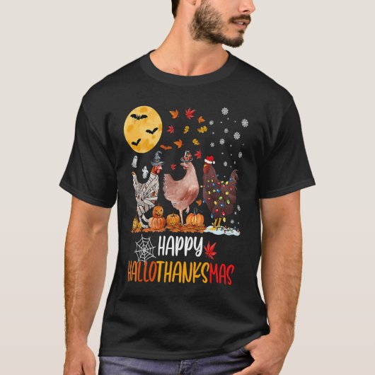Chicken Happy HalloThanksMas  Halloween Thanksgivi Tシャツ (正面)