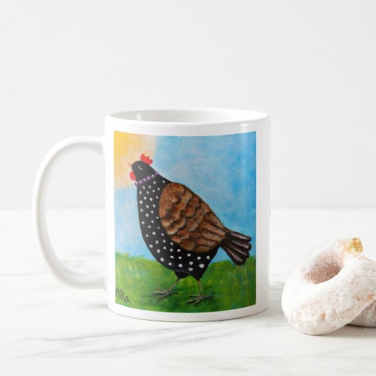 Chicken Hen with Necklace Sunbathing Personalized  コーヒーマグカップ (ドーナツ)