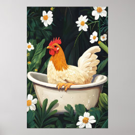 Chicken In Bathtub Poster, Funny Animal Poster ポスター