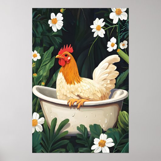 Chicken In Bathtub Poster, Funny Animal Poster ポスター (正面)