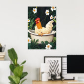 Chicken In Bathtub Poster, Funny Animal Poster ポスター (ホームオフィス)
