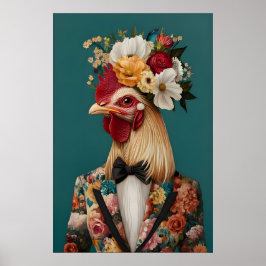 Chicken In Suit Poster, Chicken Portrait, Chicken ポスター