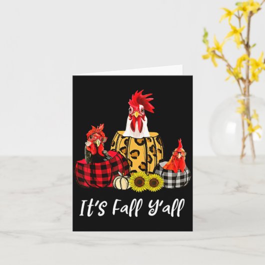 Chicken It's Fall Y'all Leopard Pumpkin Autumn Tha カード (黄色い花)
