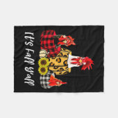 Chicken It's Fall Y'all Leopard Pumpkin Autumn Tha フリースブランケット (正面(横))