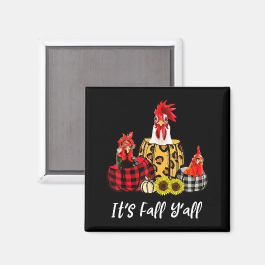 Chicken It's Fall Y'all Leopard Pumpkin Autumn Tha マグネット (正面/裏面)