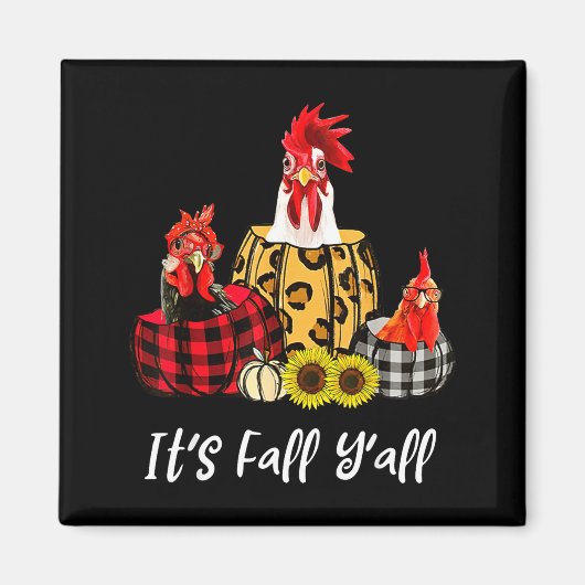 Chicken It's Fall Y'all Leopard Pumpkin Autumn Tha マグネット (正面)