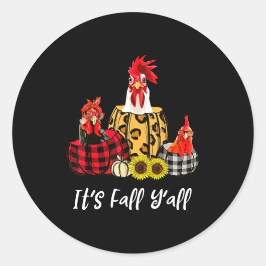 Chicken It's Fall Y'all Leopard Pumpkin Autumn Tha ラウンドシール (正面)