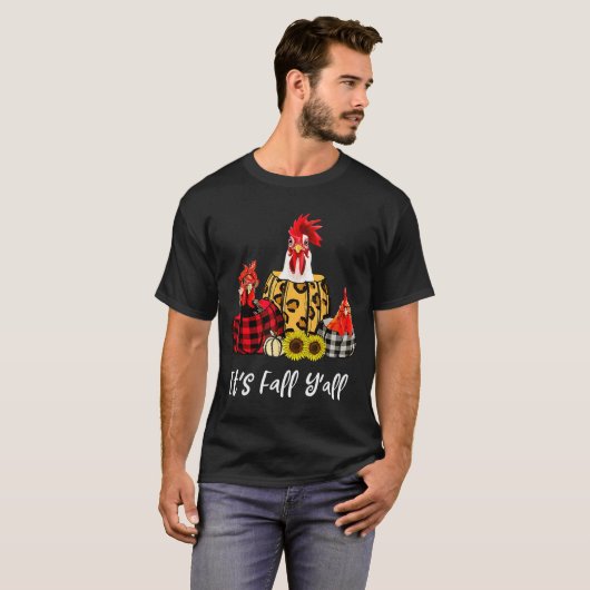Chicken It's Fall Y'all Leopard Pumpkin Autumn Tha Tシャツ (正面フル)