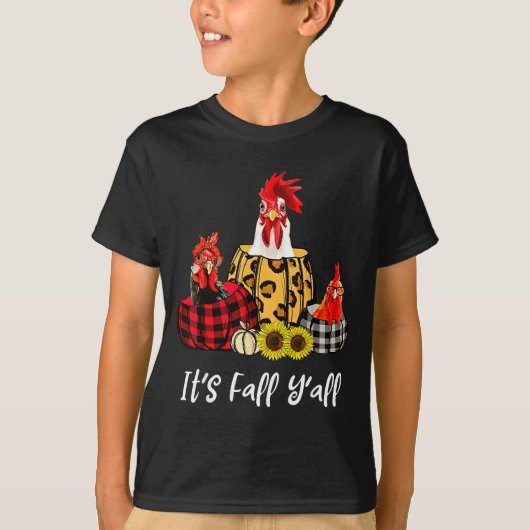 Chicken It's Fall Y'all Leopard Pumpkin Autumn Tha Tシャツ (正面)