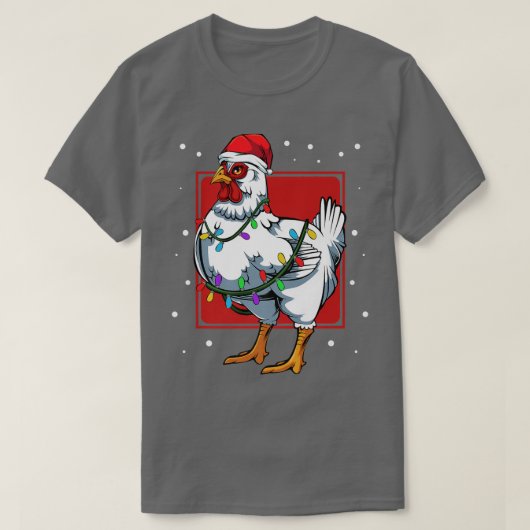 Chicken Lights Fun Santa Cute Celebrat Happy Chris Tシャツ (デザイン正面)