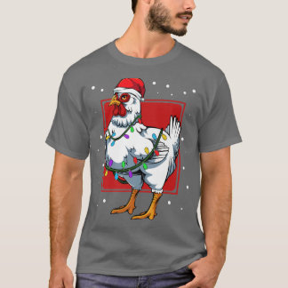 Chicken Lights Fun Santa Cute Celebrat Happy Chris Tシャツ