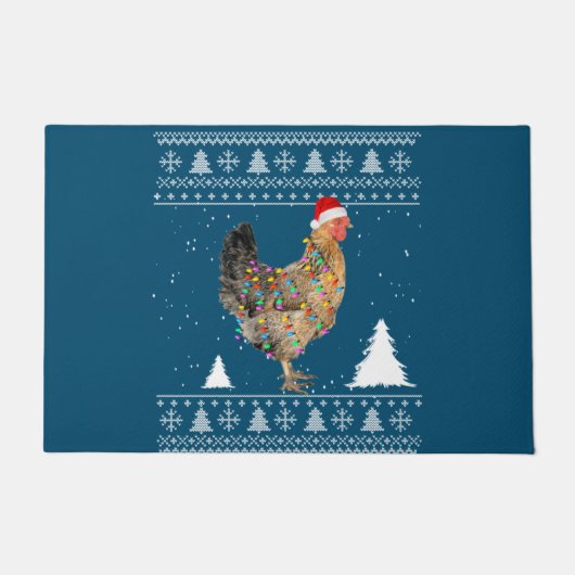 Chicken Lights with Santa Hat Christmas Pajamas ドアマット (正面)
