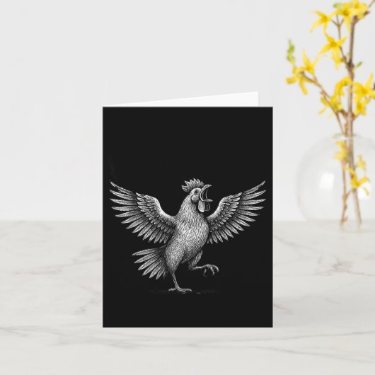 Chicken Meme Caw Funny Sayings Rooster Humor Quote カード (黄色い花)