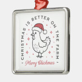 Chicken Merry Christmas country funny farm animal メタルオーナメント (左)
