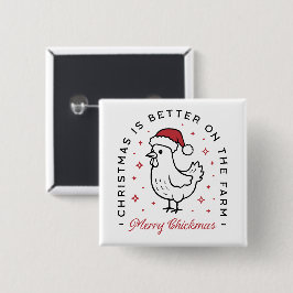 Chicken Merry Christmas country funny farm animal 缶バッジ