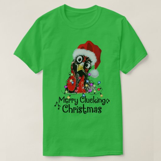 Chicken Merry Clucking Christmas Santa Funny Xmas  Tシャツ (デザイン正面)