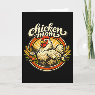 Chicken Mom Vintage Crest Illustration _1  カード