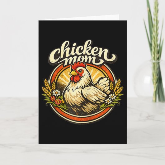 Chicken Mom Vintage Crest Illustration _1  カード (正面)