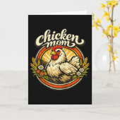Chicken Mom Vintage Crest Illustration _1  カード (黄色い花)