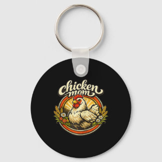 Chicken Mom Vintage Crest Illustration _1  キーホルダー