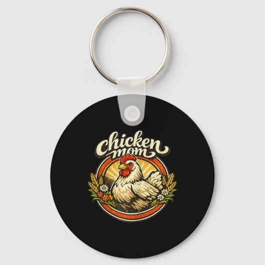 Chicken Mom Vintage Crest Illustration _1  キーホルダー (正面)