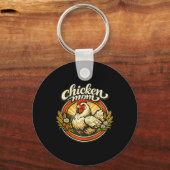 Chicken Mom Vintage Crest Illustration _1  キーホルダー (正面)