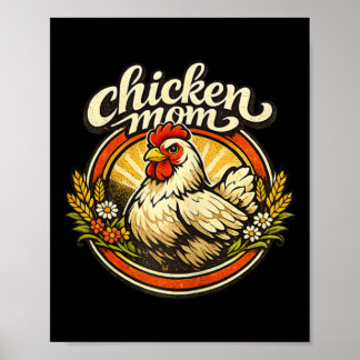 Chicken Mom Vintage Crest Illustration _1  ポスター