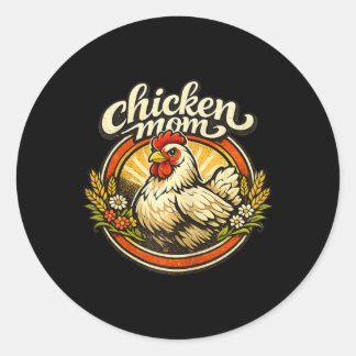 Chicken Mom Vintage Crest Illustration _1  ラウンドシール