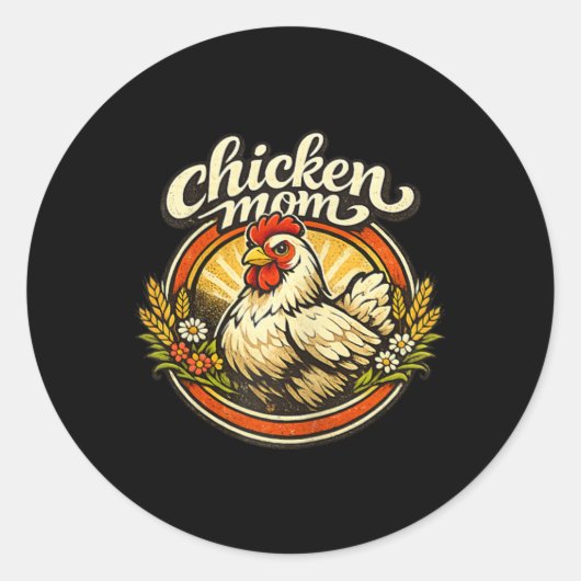 Chicken Mom Vintage Crest Illustration _1  ラウンドシール (正面)