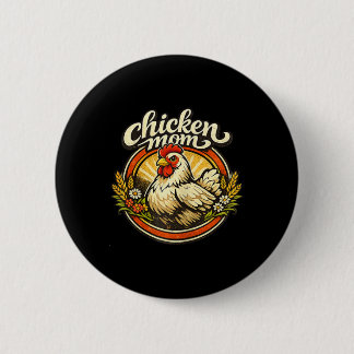 Chicken Mom Vintage Crest Illustration _1  缶バッジ