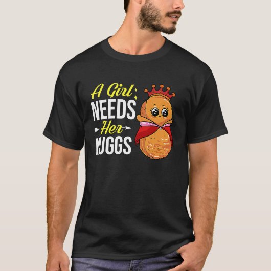 Chicken Nugget Girl Queen Vegan Nuggs Fries Tシャツ (正面)