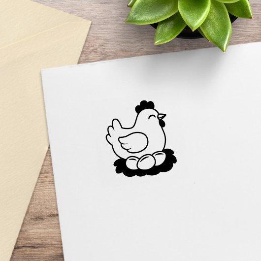 Chicken on Nest with Eggs 1x1 ラバースタンプ