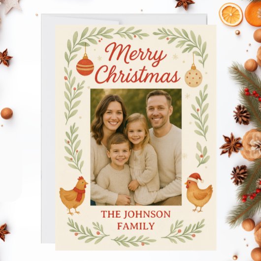 Chicken Photo Customizable Christmas Card シーズンカード
