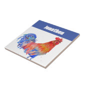 Chicken Rooster Bird Kids Boys Name Blue Red タイル (側面)
