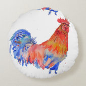 Chicken Rooster Bird Kids Boys Name Blue Red ラウンドクッション (裏面)