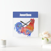 Chicken Rooster Bird Kids Boys Name Notebook スクエア壁時計 (ホーム)