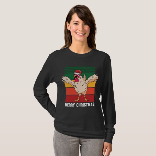 Chicken Santa Hat Merry Christmas Pajama Funny Ani Tシャツ (正面フル)