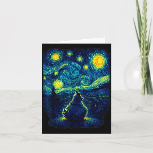 Chicken Starry Funny Night Van Gogh Farm Lover Gir カード (正面)