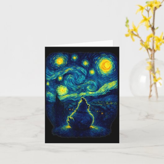 Chicken Starry Funny Night Van Gogh Farm Lover Gir カード (黄色い花)