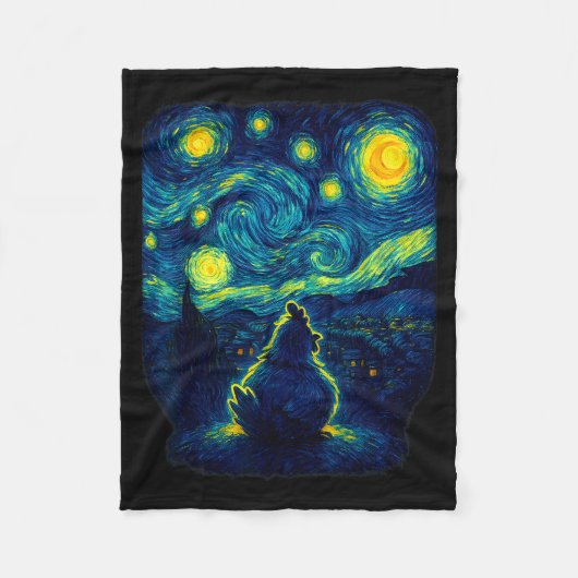 Chicken Starry Funny Night Van Gogh Farm Lover Gir フリースブランケット (正面)