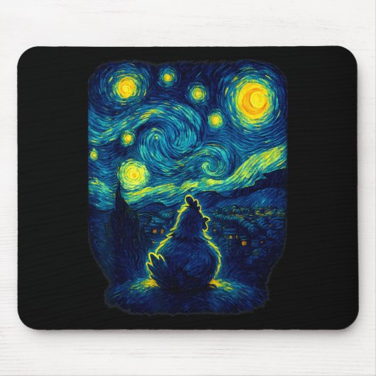 Chicken Starry Funny Night Van Gogh Farm Lover Gir マウスパッド (正面)