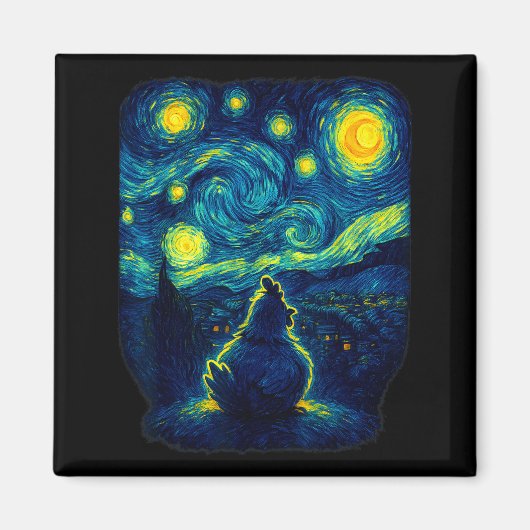 Chicken Starry Funny Night Van Gogh Farm Lover Gir マグネット (正面)