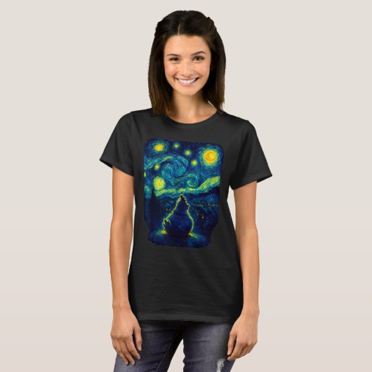 Chicken Starry Funny Night Van Gogh Farm Lover Gir Tシャツ (正面フル)
