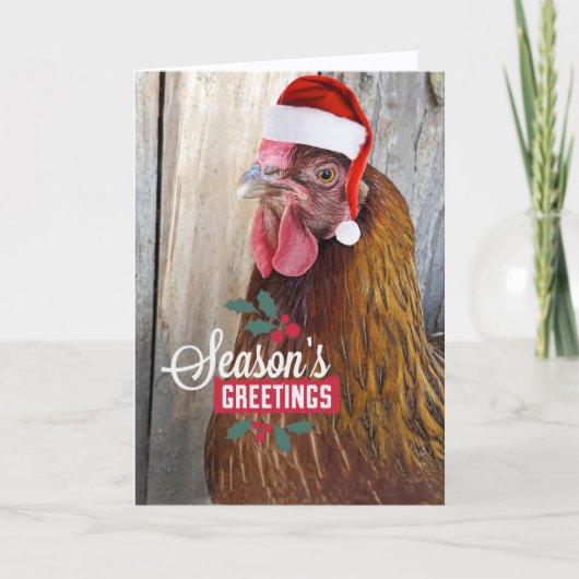 Chicken Wearing Santa Cap Funny シーズンカード (正面)