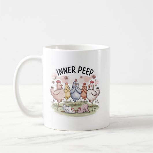 “Chicken Yoga” Funny Farm Animal Mug コーヒーマグカップ (左)